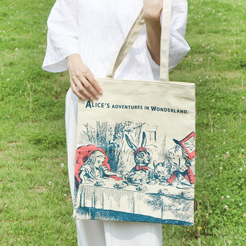 韩国正品复古爱丽丝插图手拎帆布包旅行单肩挎包时尚手提袋购物包