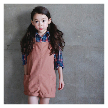 韩国童装2015秋装新款女童装学院风文艺复古格子衬衫韩版纯棉衬衣
