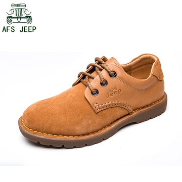 AFS JEEP男鞋秋季休闲鞋真皮潮鞋系带耐磨低帮鞋工装鞋透气反绒皮
