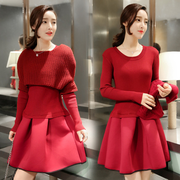 针织连衣裙秋季新款2015冬季韩版修身显瘦长袖两件套时尚a字裙