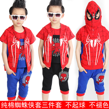 夏季新款中小儿童小孩t恤短袖男蜘蛛侠纯棉 套装两件套运动2345岁