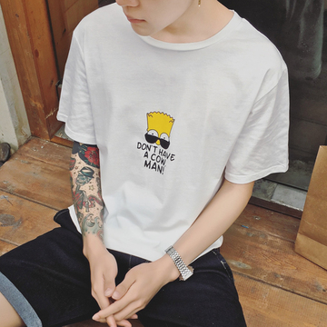 2016夏季新款青少年男士学生短袖辛普森卡通印花圆领休闲直筒T恤