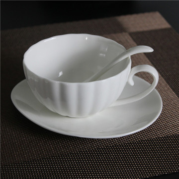 高档欧式纯白咖啡杯子套装酒店陶瓷餐具骨瓷杯碟