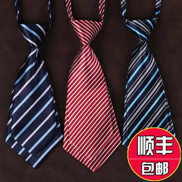 韩版拉链领带女条纹商务正装免打懒人自动易拉得学院风小领带