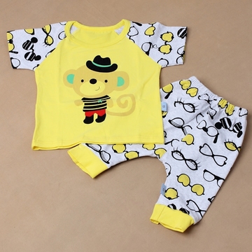 新款韩版婴儿童短袖套装t恤哈伦裤弹力棉新款童装家居服短袖夏装