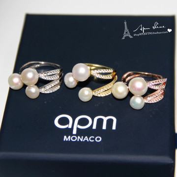 APM MONACO日韩同款代购珍珠s925纯银戒指女创意简约生日指环饰品