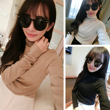 冬装新款韩版女装纯色高领长袖百搭打底针织衫套头T恤