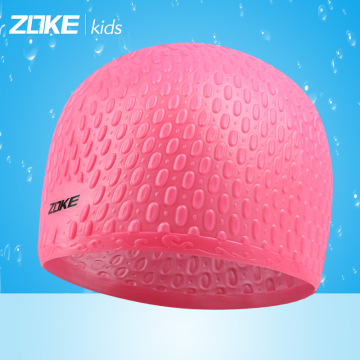 洲克新款儿童泳帽颗粒硅胶防水护耳泳帽舒适不勒头男女童游泳帽