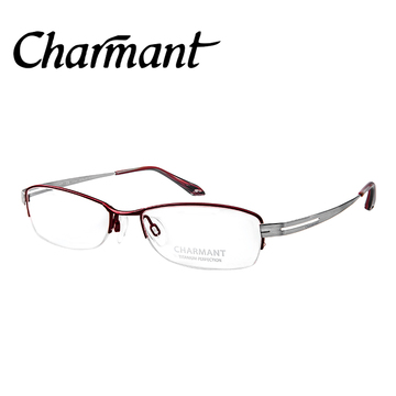 夏蒙CHARMANT眼镜架女款半框CH10256红色银色钛架光学架商务系列