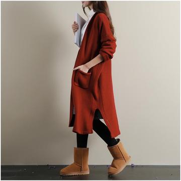 2016秋装新款韩版毛衣开女衫女宽松大码口袋针织衫外套保暖外衣潮