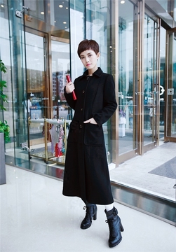 2015秋冬新款女装韩版直筒毛呢大衣长款羊绒外套 高档羊绒呢大衣