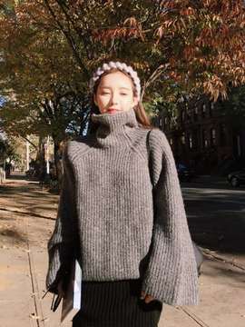 2015秋冬新款明星同款宽松套头简洁韩版蝙蝠袖高领羊毛英伦毛衣女