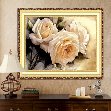 印花3d十字绣新款客厅餐厅卧室大幅挂画欧式油画白玫瑰刺绣十字绣