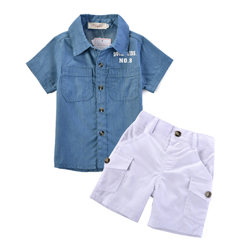 男童夏季韩版新款男宝宝纯棉短袖衬衣休闲短裤二件套装婴幼儿童装