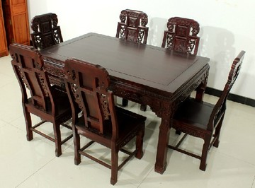 红木餐桌非洲酸枝木长方桌象头餐桌椅组合中式饭桌全实木餐桌正品