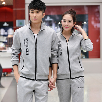 2016春冬品牌南韩丝运动套装男士休闲运动服套装女士晨跑运动衣服
