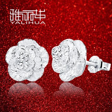 日韩国版新品925纯银耳钉 女式 浪漫优雅樱花之恋耳钉 耳饰品包邮
