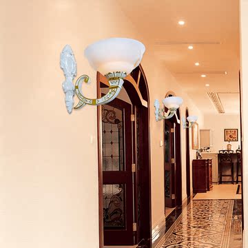 地中海复古吊灯 欧式田园灯式卧室门厅壁灯客厅玻璃壁灯 包邮