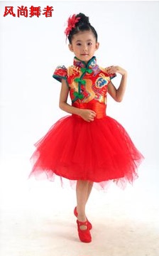 新品六一儿童演出服幼儿园舞台汉服纱裙舞蹈服中国龙蓬蓬裙表演服