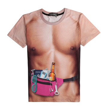 2015夏季新款个性创意T恤 恶搞短袖T恤 3D沙滩肌肉男短袖T恤 包邮