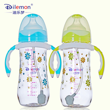 迪乐梦婴儿奶瓶宽口径防胀气带吸管手柄PA聚丙烯新生宝宝喝水奶瓶