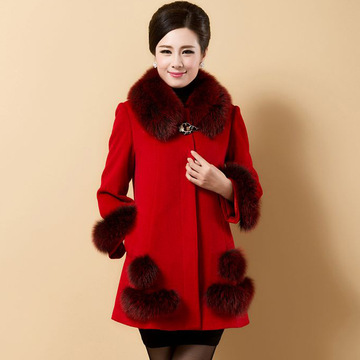 羊绒大衣女韩版修身中老年妈妈装2015新款秋冬呢子中长款毛呢外套
