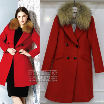 2015冬装新款钡珂K155S328韩版毛呢外套女修身大毛领羊毛呢大衣女