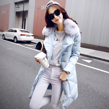 2015年新款韩版时尚个性连帽暗扣纯色加厚中长款外套女棉服羽绒服