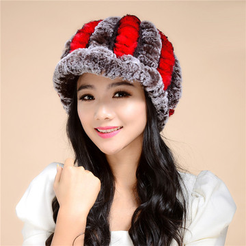 韩版真獭兔毛帽子2015新款冬季女毛线保暖帽子皮草帽子女士鸭舌帽