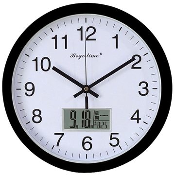 博高12英寸创意钟表日历挂钟客厅时钟现代静音万年历电子钟石英钟