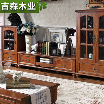 吉森木业 美式全实木家具枫木客厅电视柜组合1.6米欧式地柜小户型