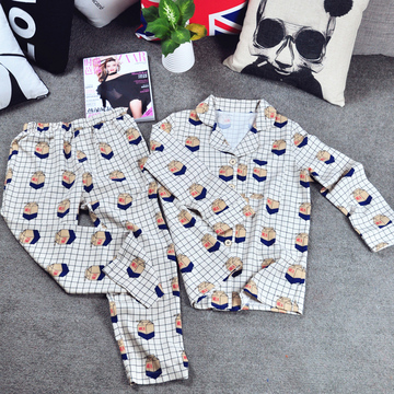 韩国2015春秋新款可爱休闲牛奶盒家居服分体套装衬衫领睡衣套装