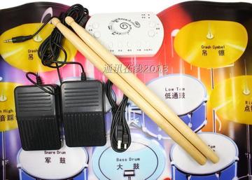USB手卷电子鼓便携模拟架子鼓电鼓硅胶折叠送木制鼓棒 踏板