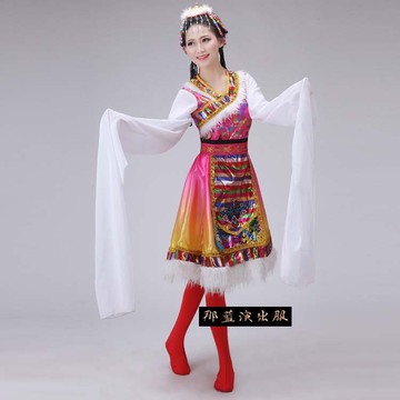 特价少数民族舞蹈演出服 长袖藏族舞蹈表演服 藏族水袖表演服饰女