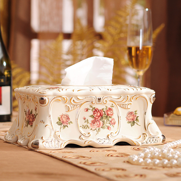 奢华欧式陶瓷纸巾盒抽纸盒 高档复古田园餐桌客厅家居装饰摆件