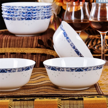 泡面碗陶瓷碗健康釉中彩青花瓷碗套装高档骨瓷餐具创意饭碗装汤碗