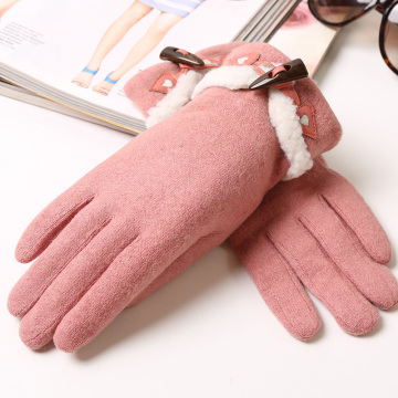 冬季羊毛手套女日韩保暖加绒加厚分指手套学生可爱触屏手套小码