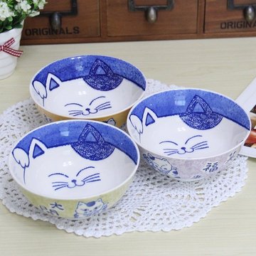 可爱创意招财猫日式手工绘制猫猫陶瓷碗创意米饭碗儿童碗餐具套装
