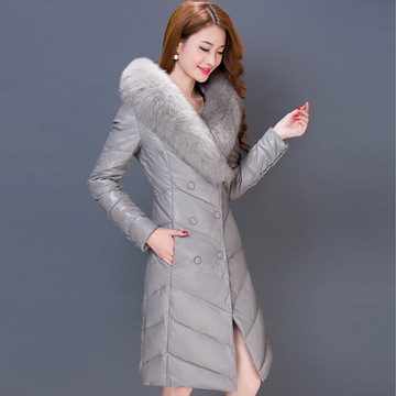 2015冬季新款韩版显瘦大码女装百搭连帽大毛领皮衣中长款羽绒棉服