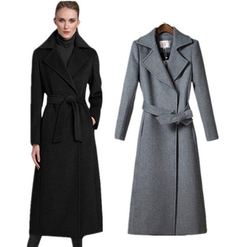 2015冬装新款毛呢子外套女长款双面呢羊绒大衣女欧美时尚修身包邮