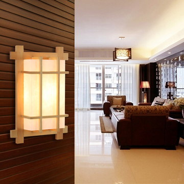 实木中式现代简约日式LED壁灯和室榻榻卧室过道门厅床头灯具6207