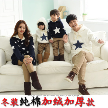亲子装冬装2015潮全家装一家三口母子母女加绒加厚韩版卫衣外套装