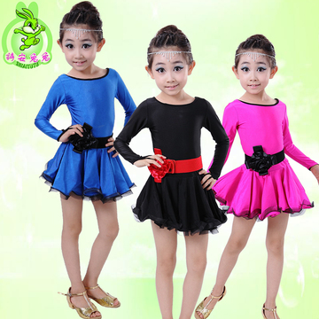 儿童拉丁舞蹈演出服长袖表演服女童 少儿拉丁舞服装女童拉丁舞裙