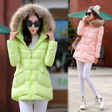 2015秋冬季新款韩版棉衣女中长款修身显瘦学生外套加厚大毛领棉服