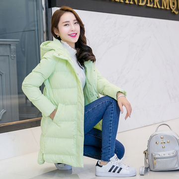 2015冬装新款韩版纯色大码女装修身显瘦中长款连帽棉服棉袄外套女