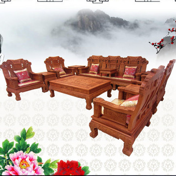 红木家具麒麟送子大款沙发缅甸花梨非洲花梨沙发实木组合精雕沙发