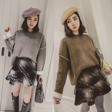 2015高领韩版修身女士套头毛衣新款百搭针织打底衫拼色保暖羊毛衫