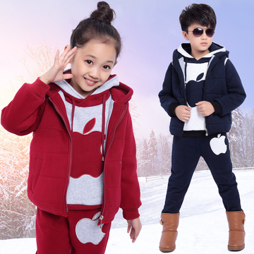 儿童套装 女童中大童新款冬款加厚运动套装男童马甲卫衣三件套
