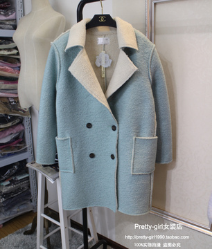 2015冬季新款韩版宽松大码翻领羊羔毛呢子大衣中长款毛呢外套加厚