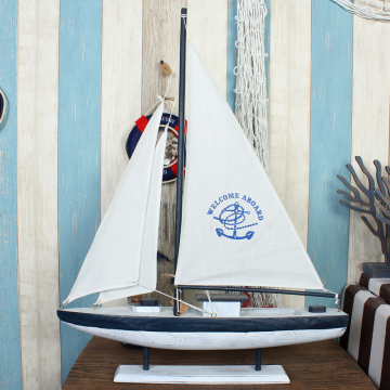 几许小甸迈瑞恩地中海摆件实木单帆船儿童房书房餐厅酒吧装饰